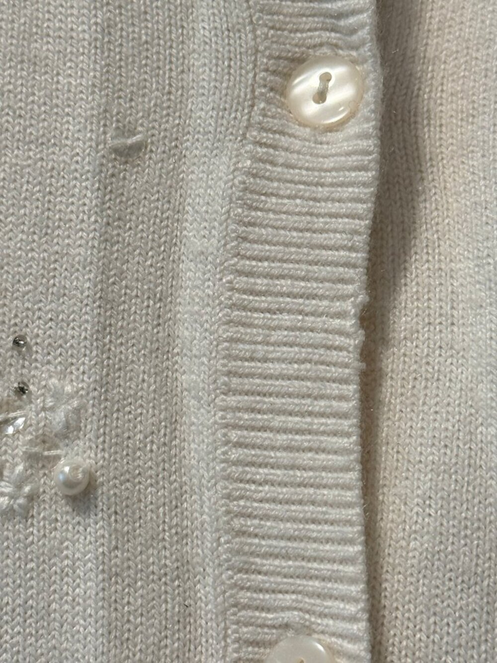 Vintage Liz & Me Dressy Button-Front Off-White Sweater w/ Sequins & Beads - Picture 4 of 5